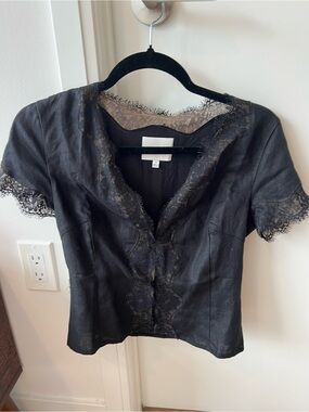 Women's reformation Black Lace-Trim Short Sleeve top